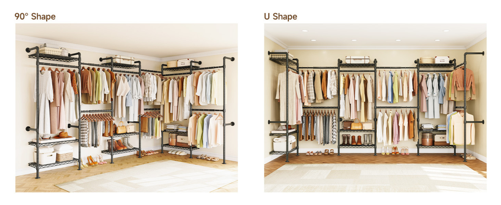 Wall Mounted Closet System with 6 Rods and 9 Shelves