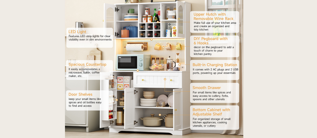 71 Inch Kitchen Pantry Cabinet with Microwave Stand