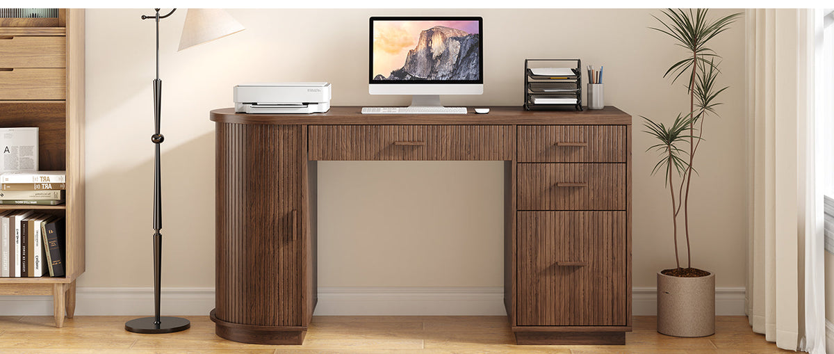 57 in Fluted Executive Desk with File Cabinet
