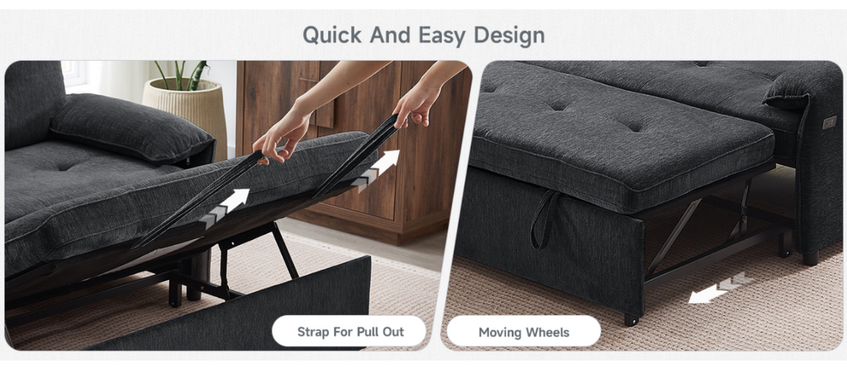 3-in-1 Convertible Chenille Sofa Bed with USB