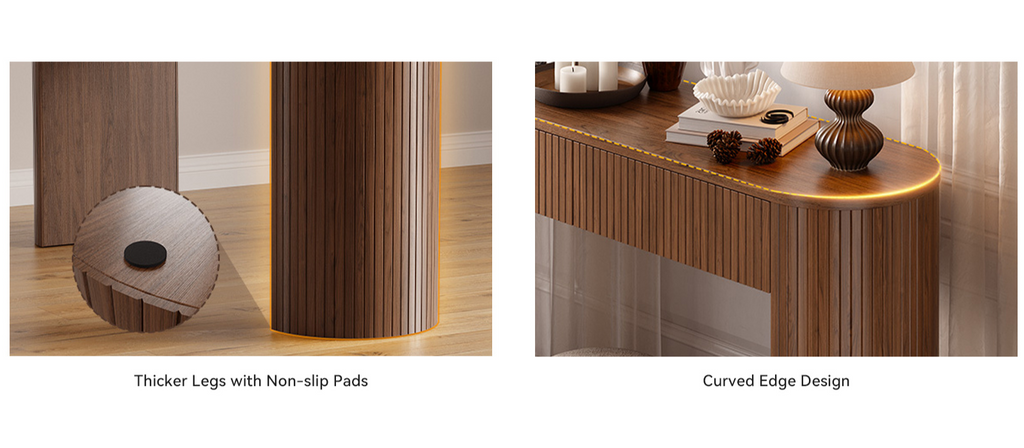 55-Inch Fluted Oval Console Table with 2 Drawers