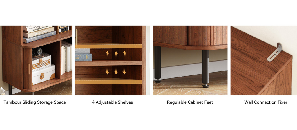 71 Inch 4-Tier Tall Bookcase with Sliding Door Cabinet