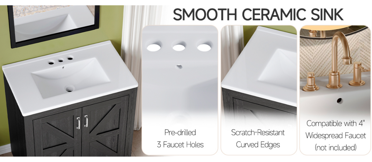 30-Inch Farmhouse Bathroom Vanity with Sink, Soft-Close