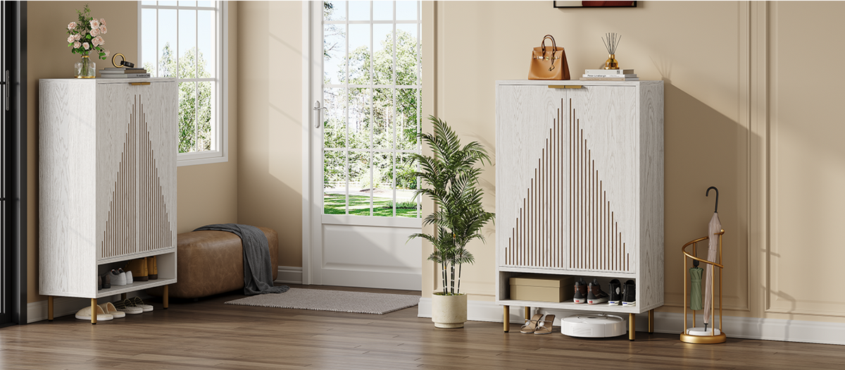 6-Tier Wooden Shoe Cabinet with Linear Doors