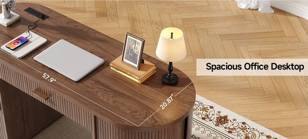 58 in Wood Executive Desk with Drawers and Charging