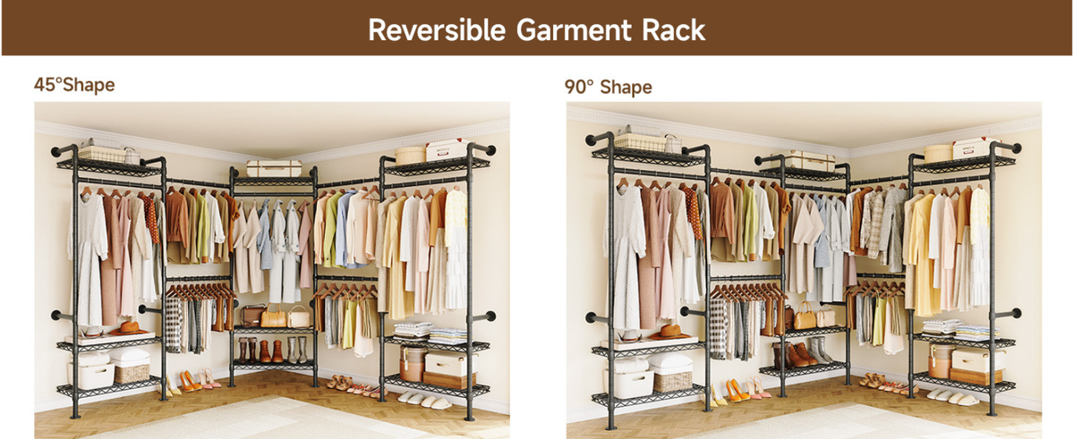 Wall Mounted Closet System with 4 Rods and 9 Shelves