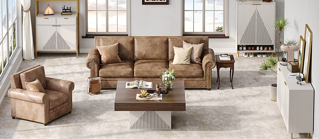 Square Wood Coffee Table with LED Lighting