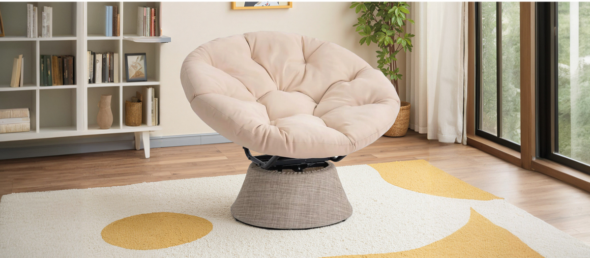 Oversized Papasan Chair with Cushion, 360° Swivel