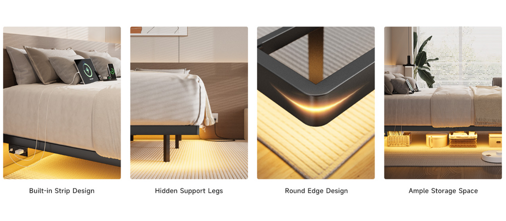 Floating Metal Platform Bed Frame with LED Lights