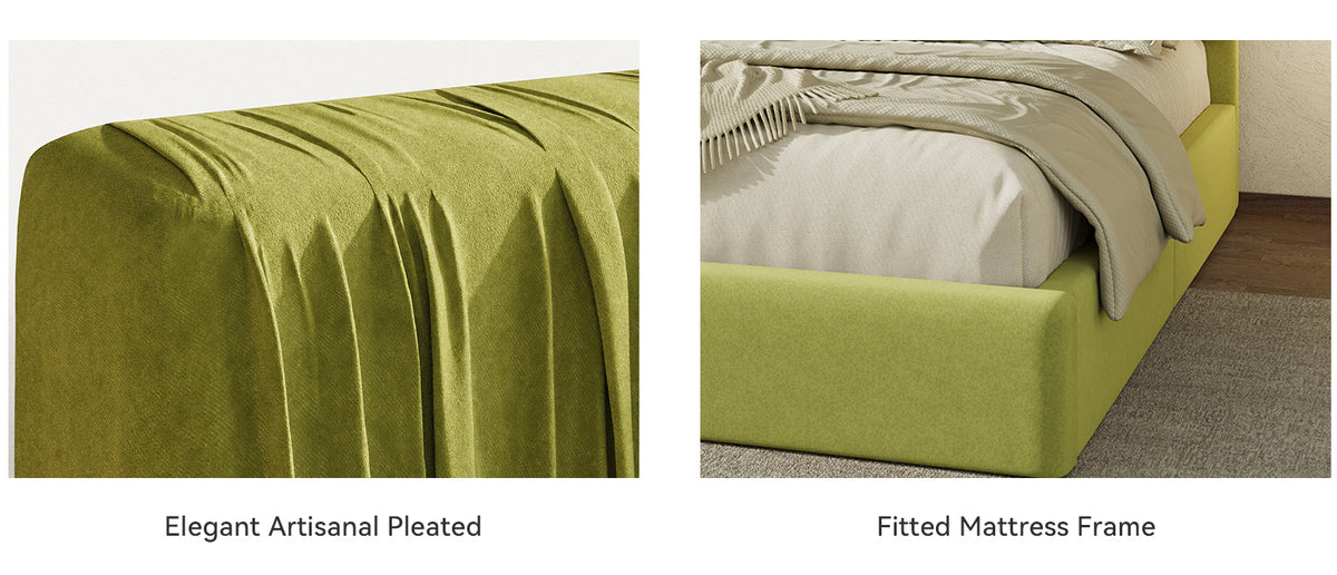 Velvet Floor Platform Bed with Pleated Headboard