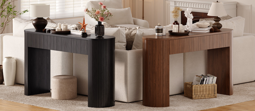55-Inch Fluted Oval Console Table with 2 Drawers