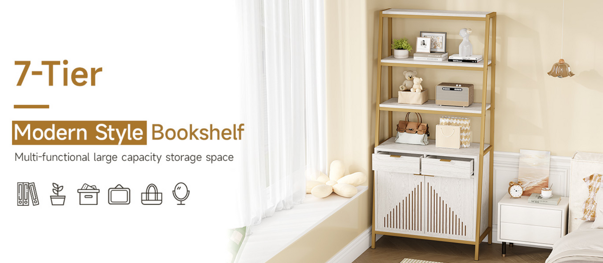 69 Inch 6-Tier Tall Bookcase with 2 File Drawers