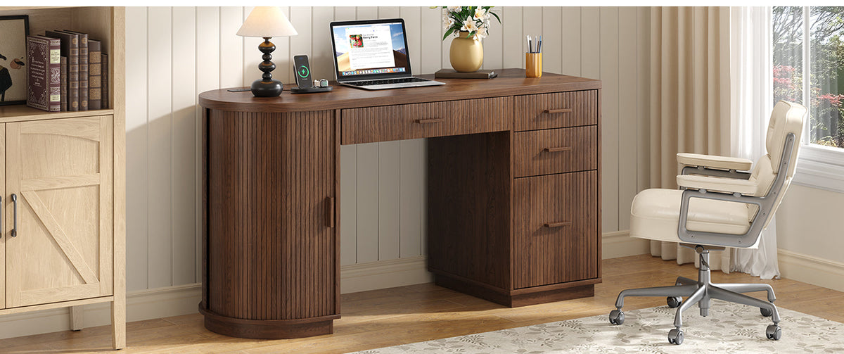 57 in Fluted Executive Desk with File Cabinet