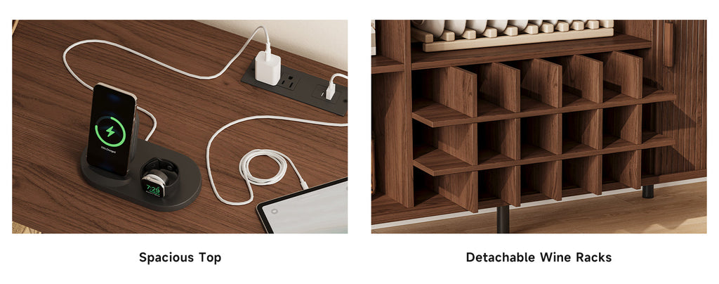 Wine Bar Cabinet with LED Lights and Charging Station