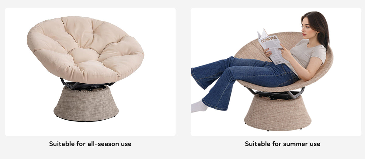 Oversized Papasan Chair with Cushion, 360° Swivel