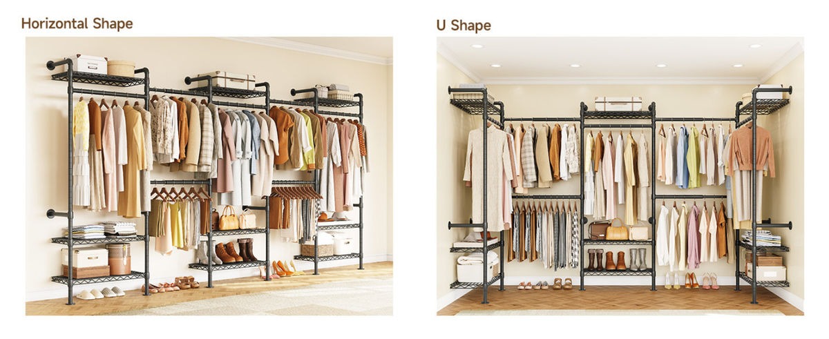 Wall Mounted Closet System with 4 Rods and 9 Shelves