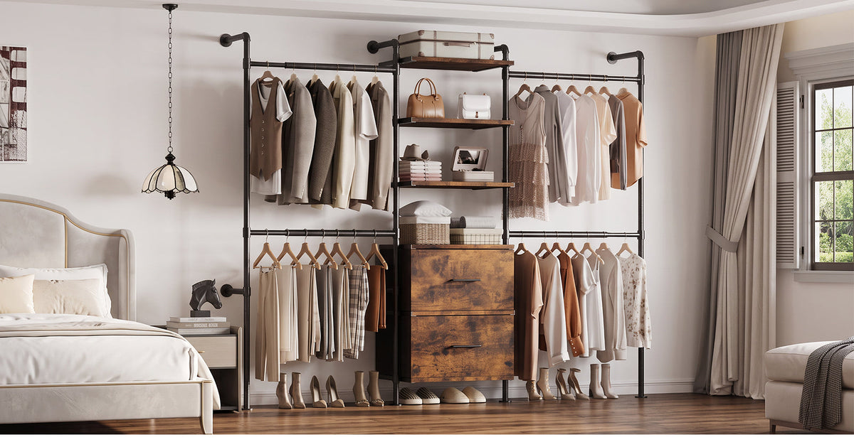Closet Organizer System with Drawers and Rods