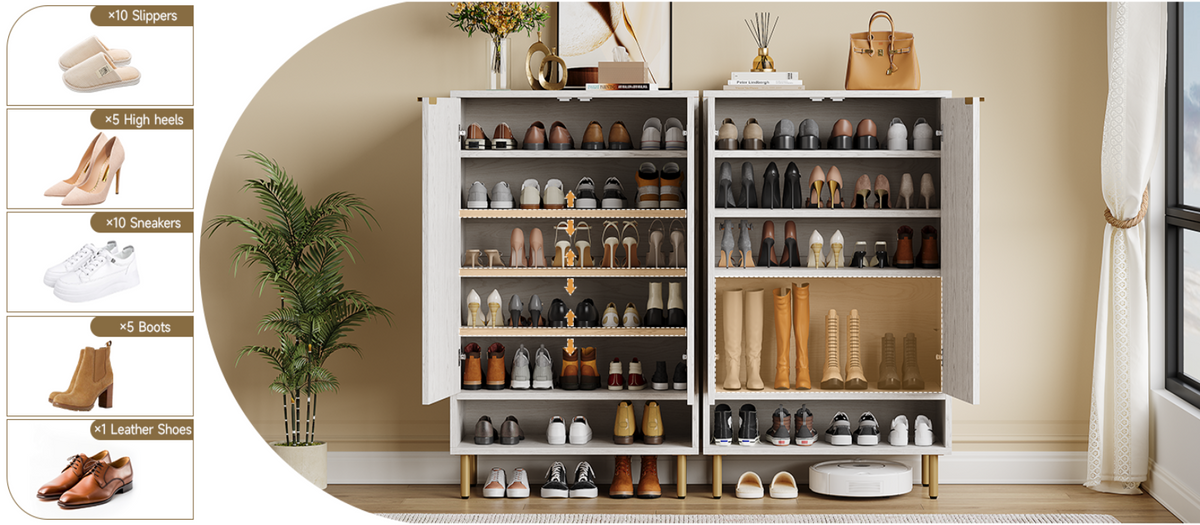 6-Tier Wooden Shoe Cabinet with Linear Doors