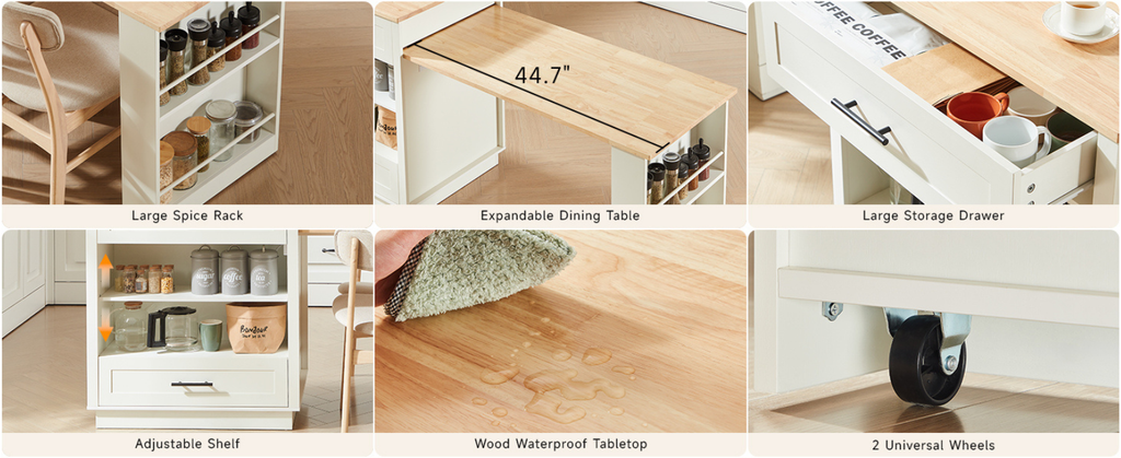 Kitchen Island with Extendable Table and Power Outlet