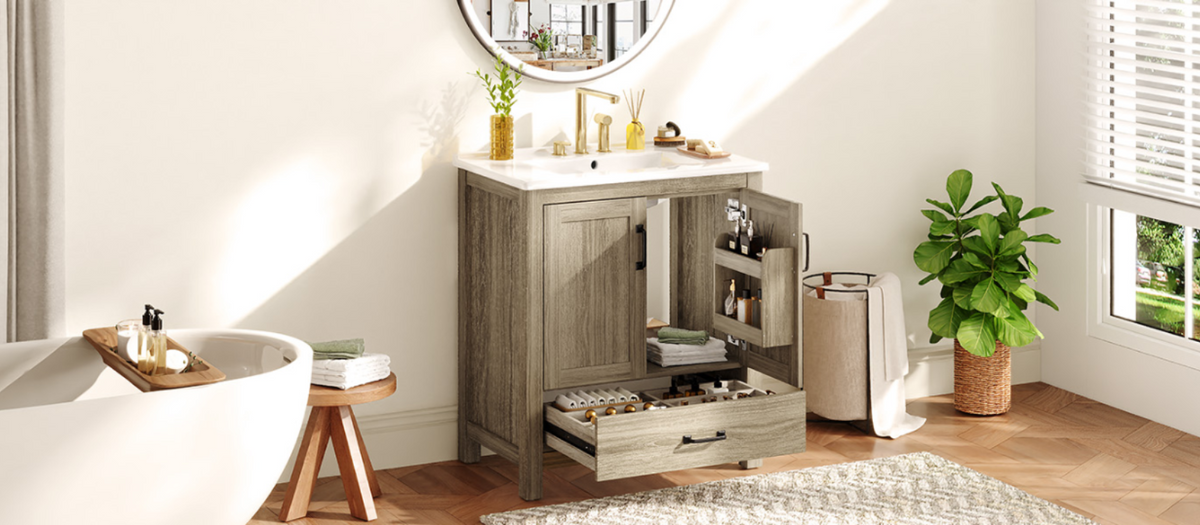 30 Inch Farmhouse Bathroom Vanity with Barn Door