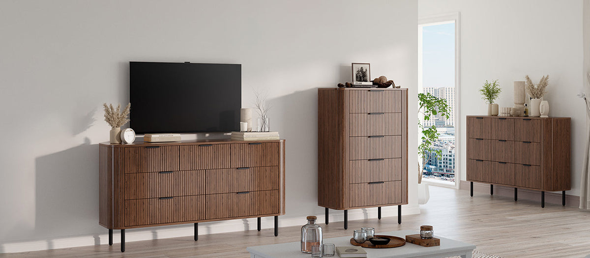 7-Drawer 60-Inch Fluted Dresser with Metal Handles