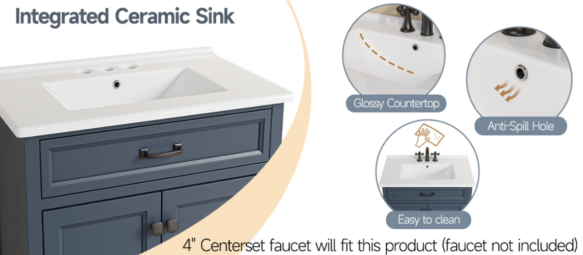 30 Inch Bathroom Vanity with Sink and Soft-Close Doors