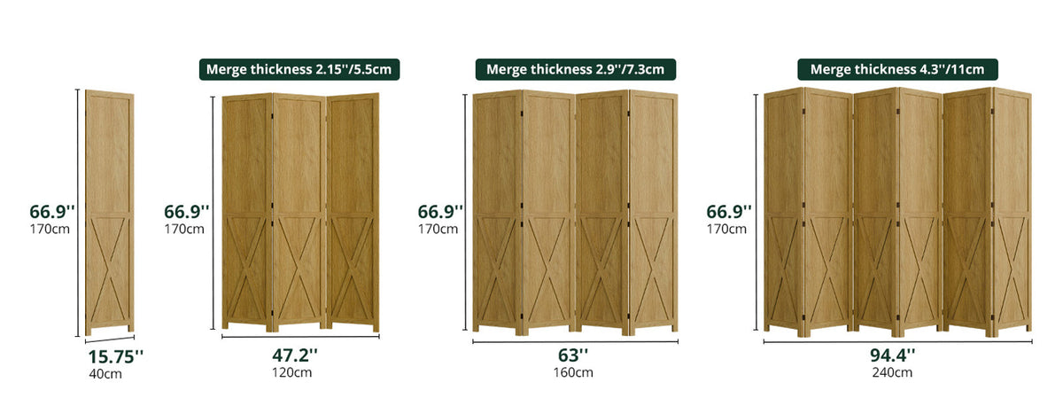 5.5 ft Solid Wood Folding Room Divider