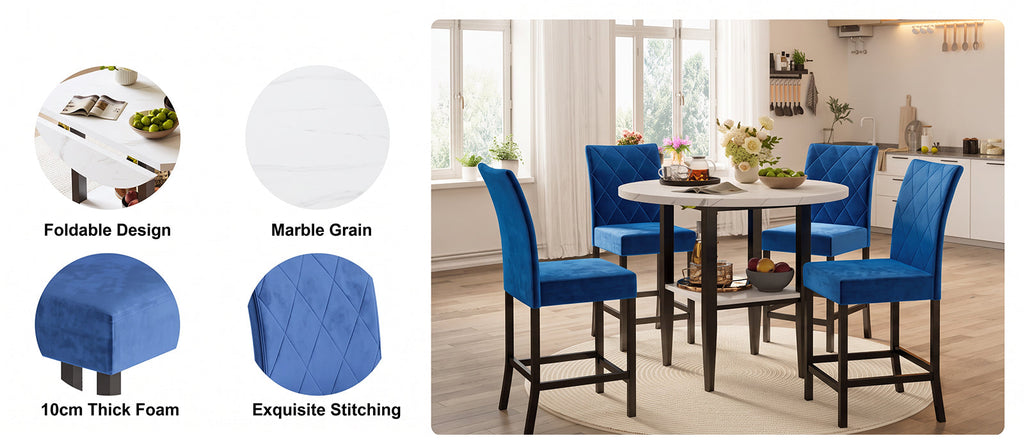 5-Piece Counter Height Dining Set with Marble Table