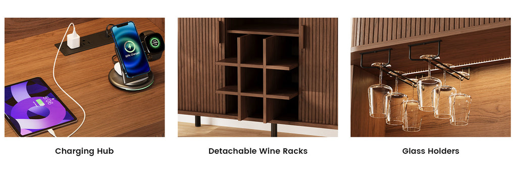 70 in Wine Bar Cabinet with LED Lights and Outlet