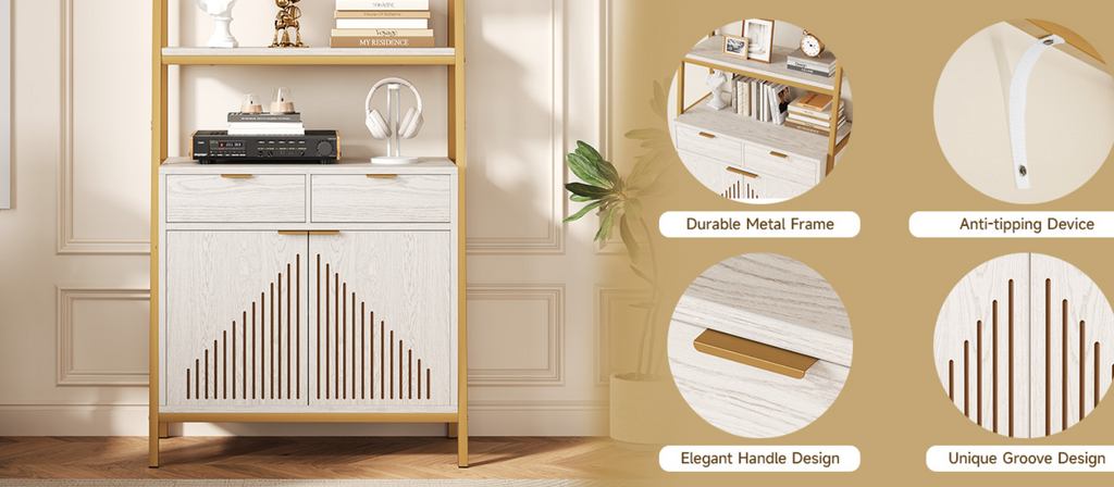 69 Inch 6-Tier Tall Bookcase with 2 File Drawers