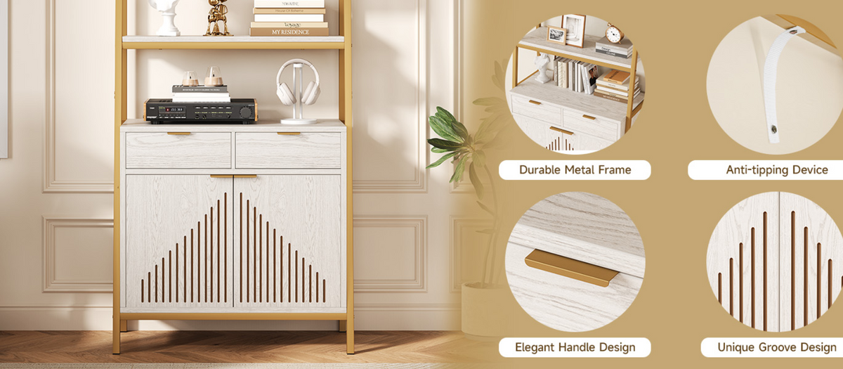 69 Inch 6-Tier Tall Bookcase with 2 File Drawers