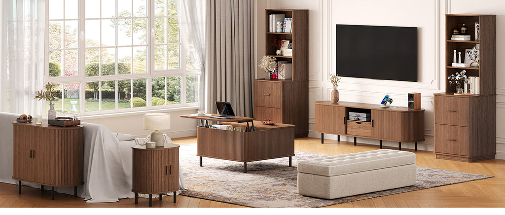 71 in Tall Fluted Bookcase with File Drawers