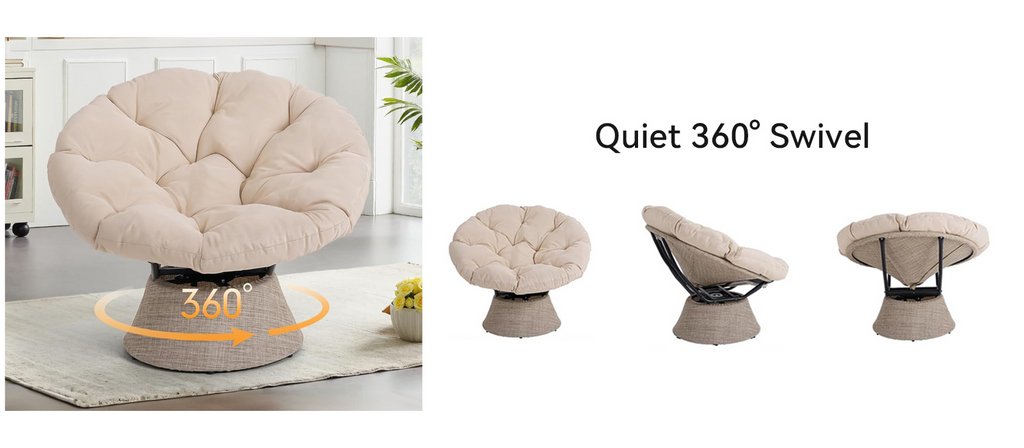 Oversized Papasan Chair with Cushion, 360° Swivel
