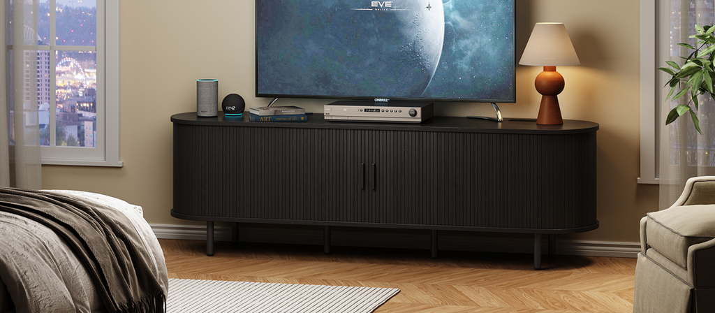 69 Inch TV Stand with Sliding Door for TVs to 80 Inch
