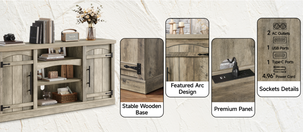66 Inch Farmhouse TV Stand for 75 Inch TVs