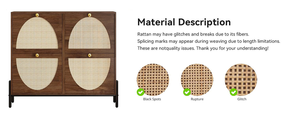 Shoe Storage Cabinet with 4 Rattan Flip Drawers