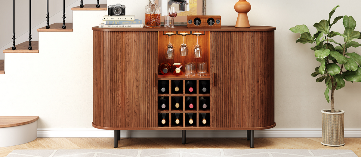 55 Inch LED Wine Bar Cabinet and Coffee Station
