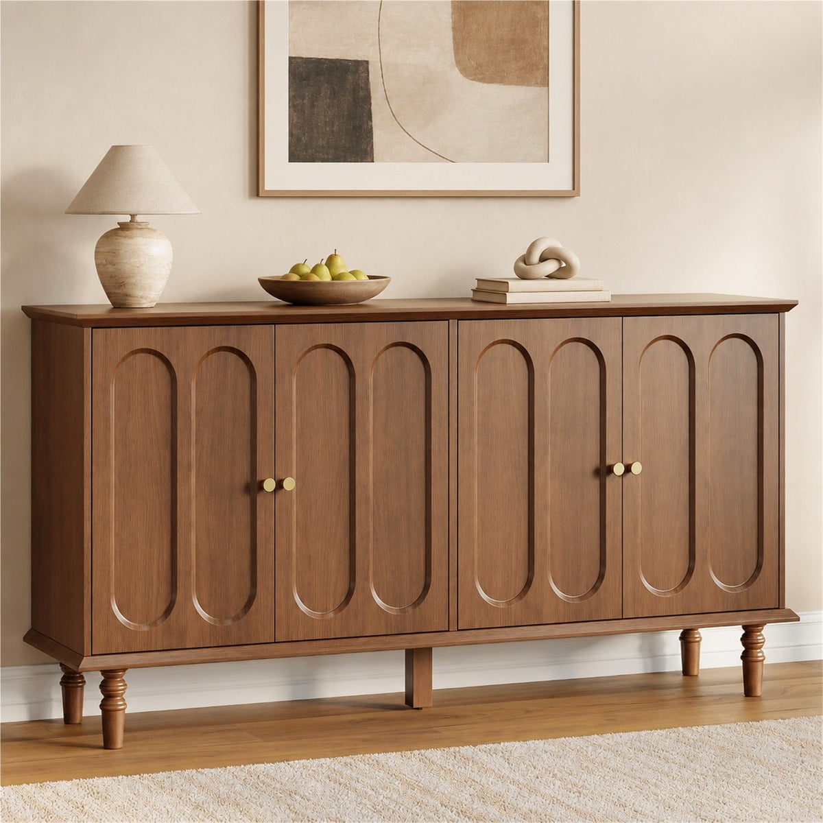 63 Inch Buffet Cabinet with Arched Doors