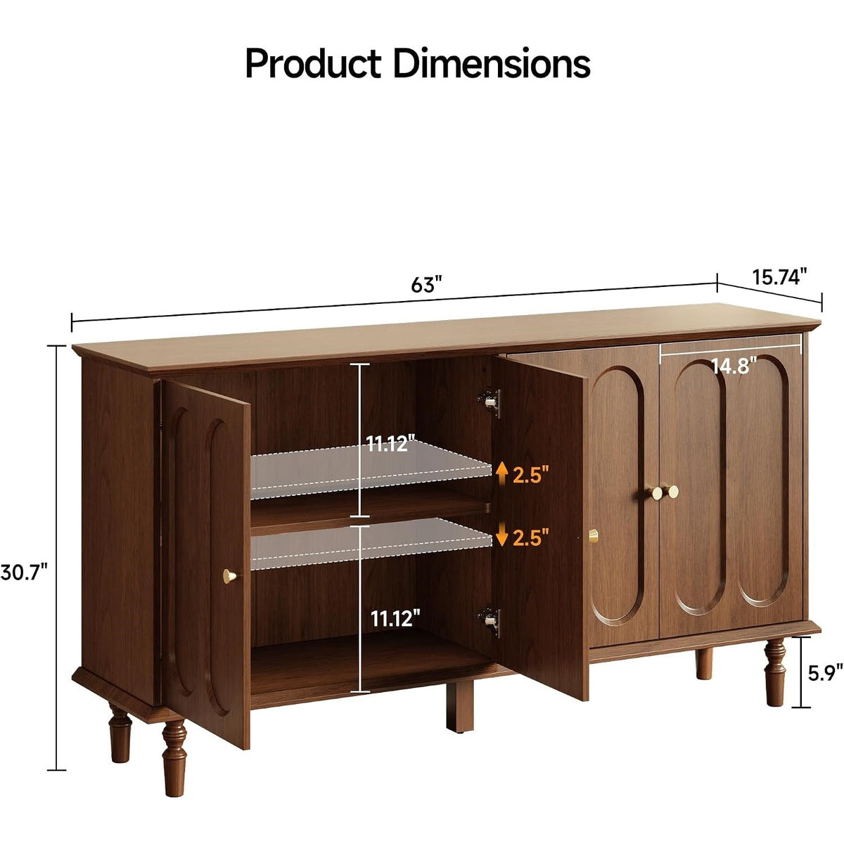 63 Inch Buffet Cabinet with Arched Doors