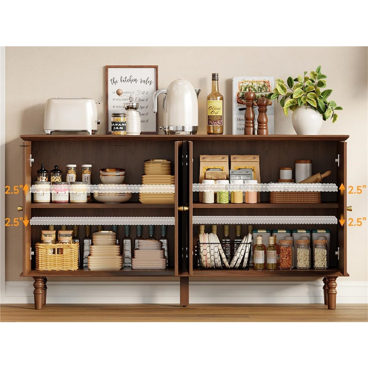 63 Inch Buffet Cabinet with Arched Doors