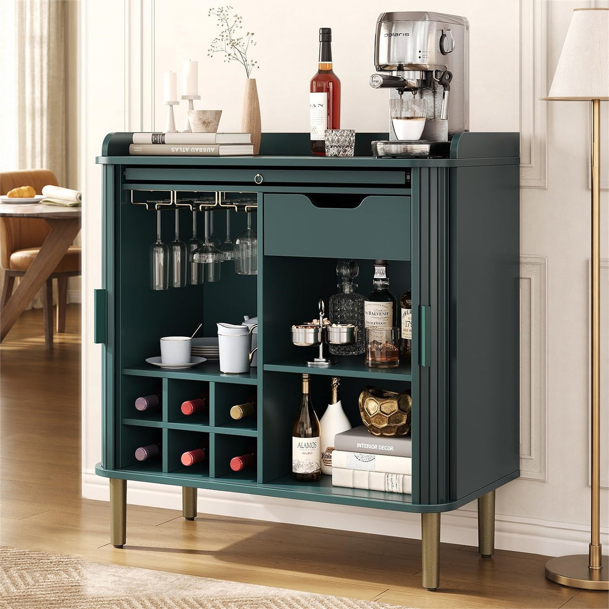 33-Inch Fluted Bar Cabinet with Charging Station