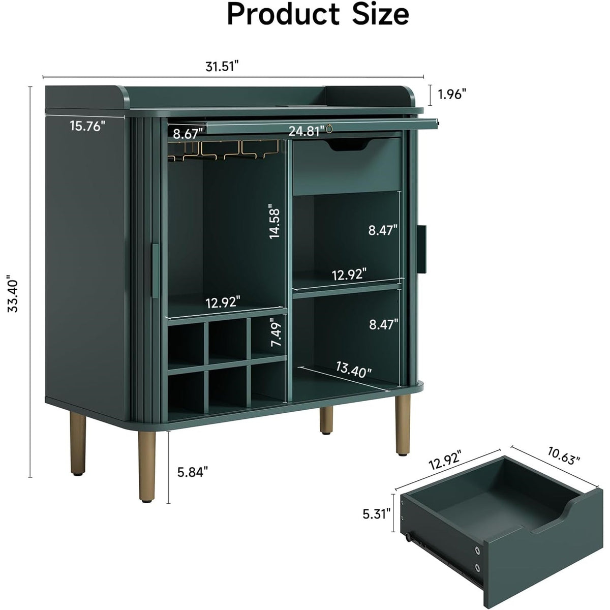 33-Inch Fluted Bar Cabinet with Charging Station