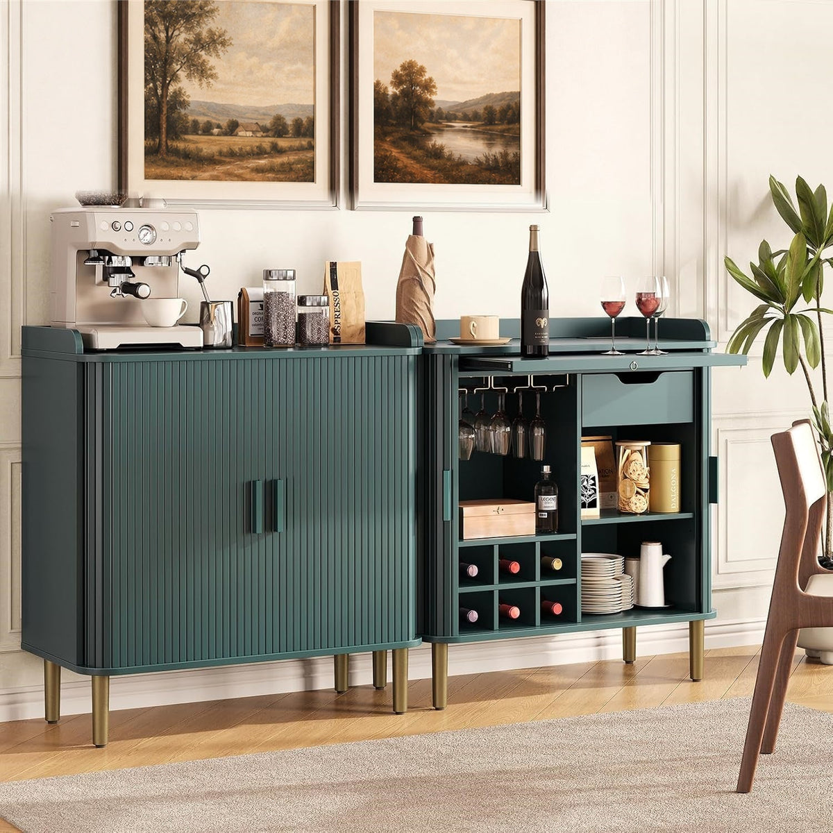 33-Inch Fluted Bar Cabinet with Charging Station