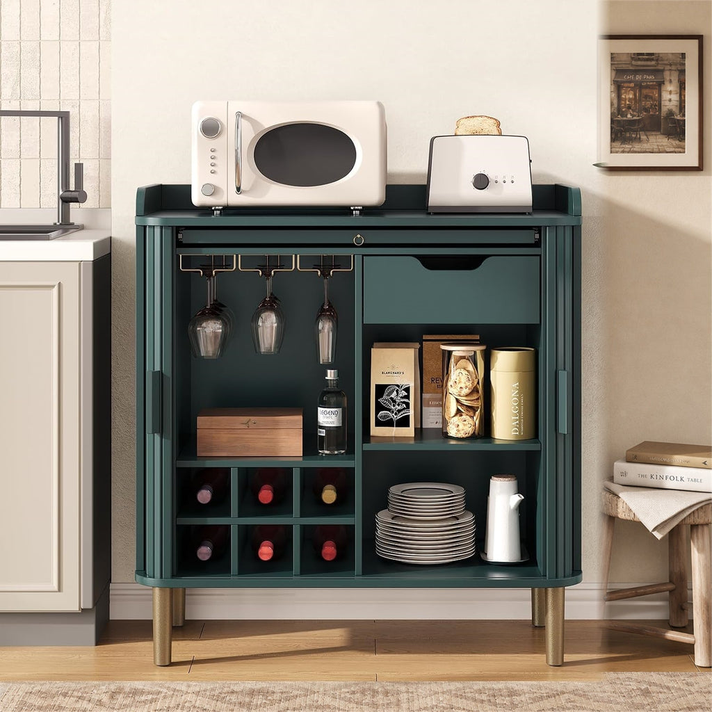 33-Inch Fluted Bar Cabinet with Charging Station
