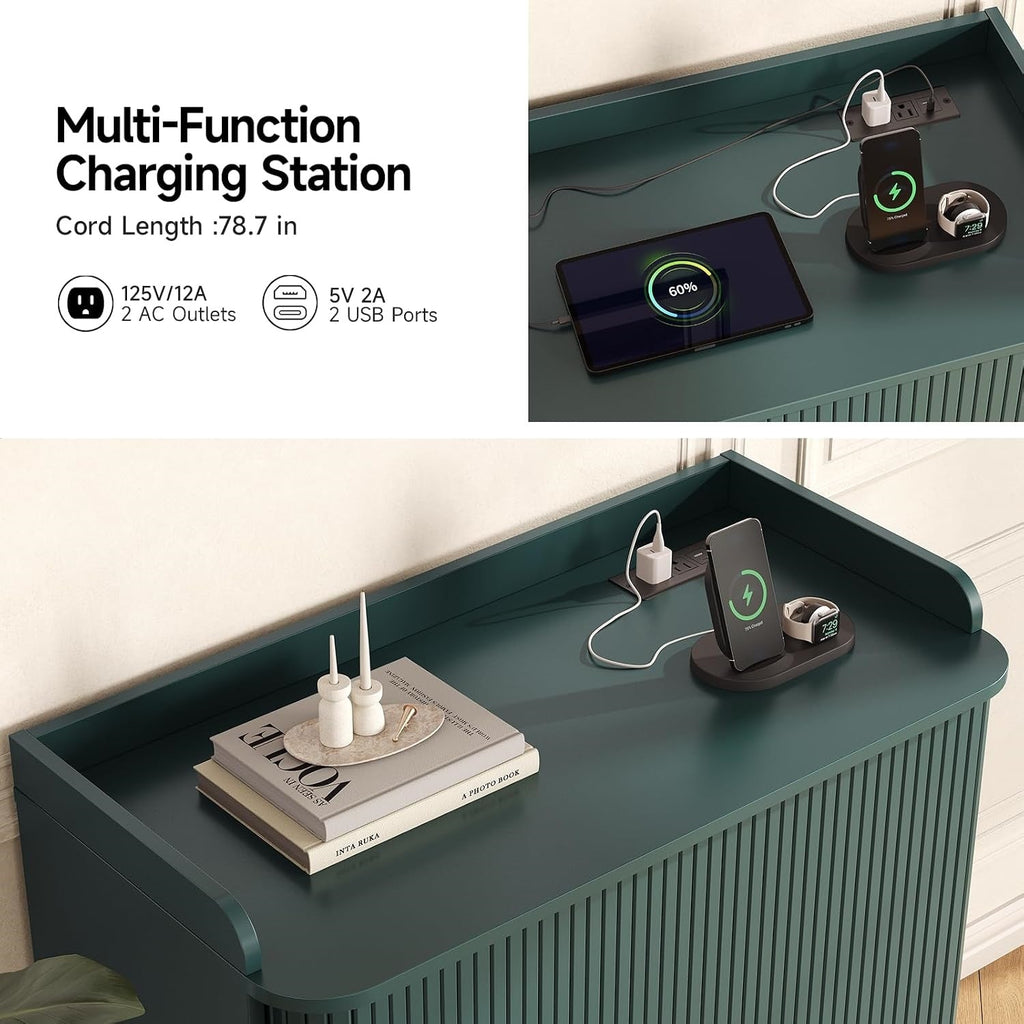 33-Inch Fluted Bar Cabinet with Charging Station