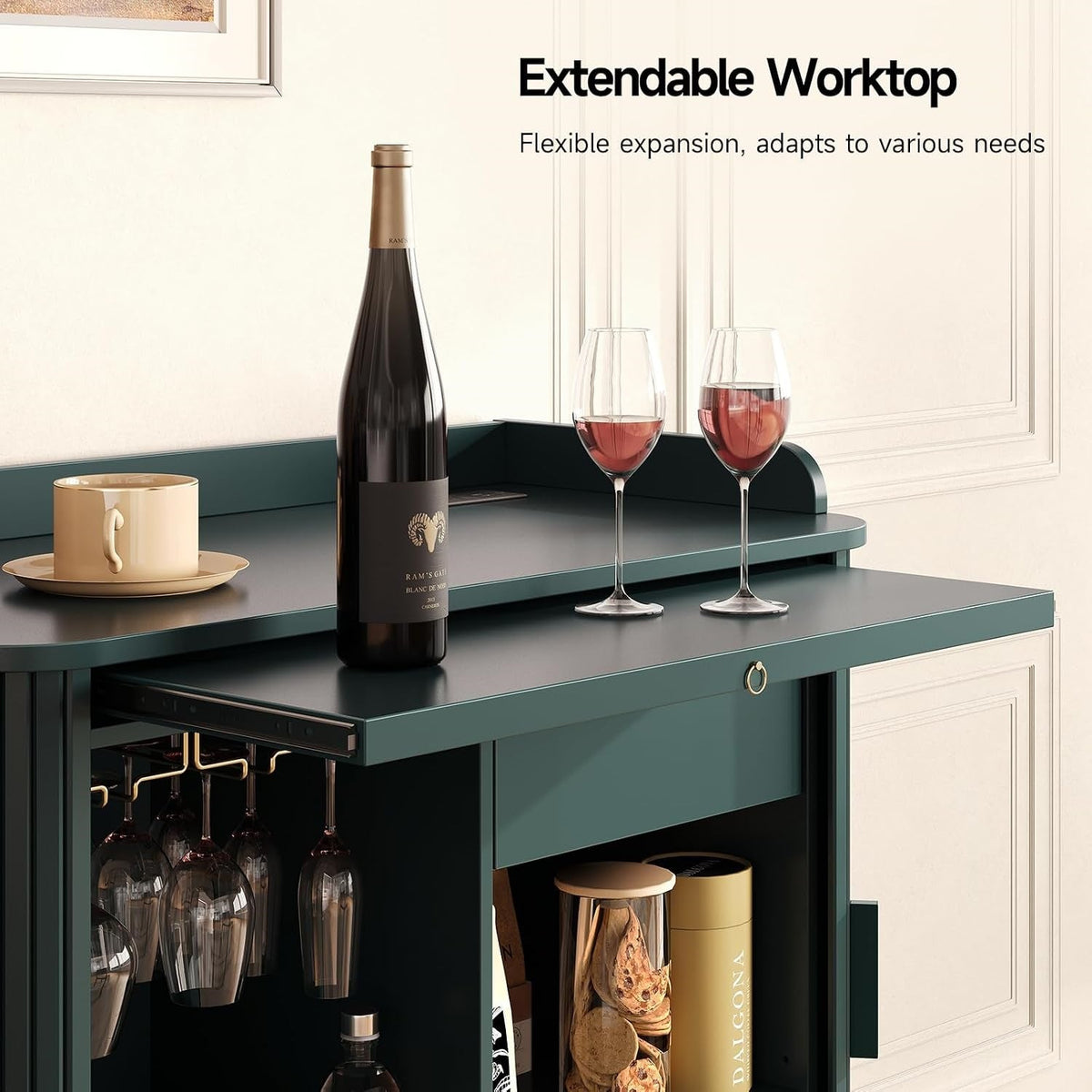 33-Inch Fluted Bar Cabinet with Charging Station