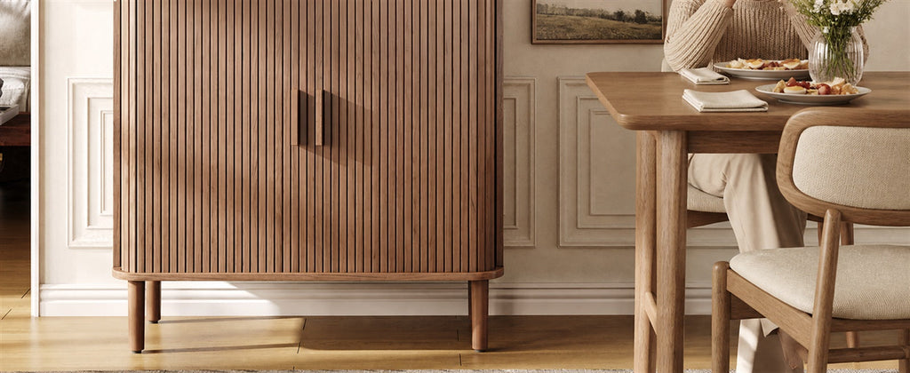 33-Inch Fluted Bar Cabinet with Charging Station