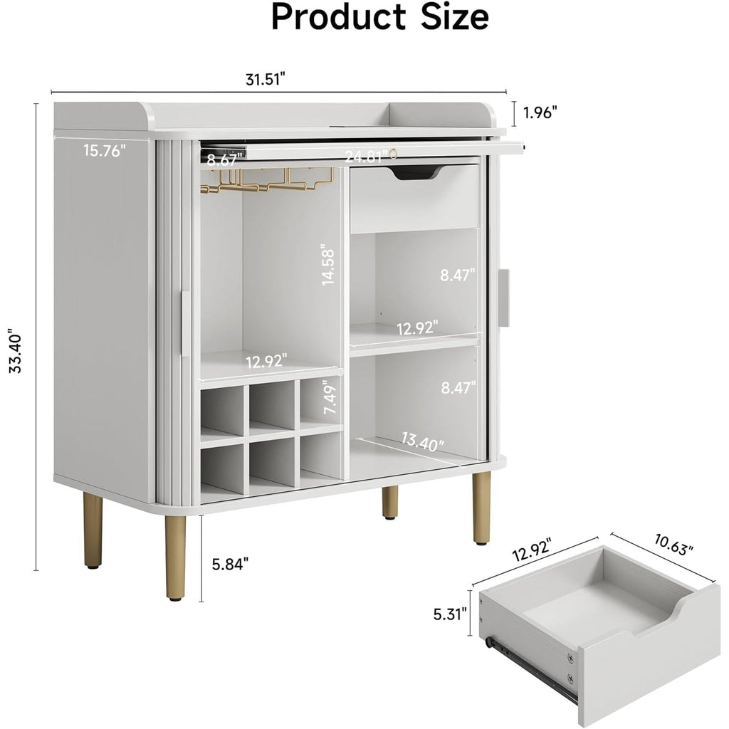 33-Inch Fluted Bar Cabinet with Charging Station