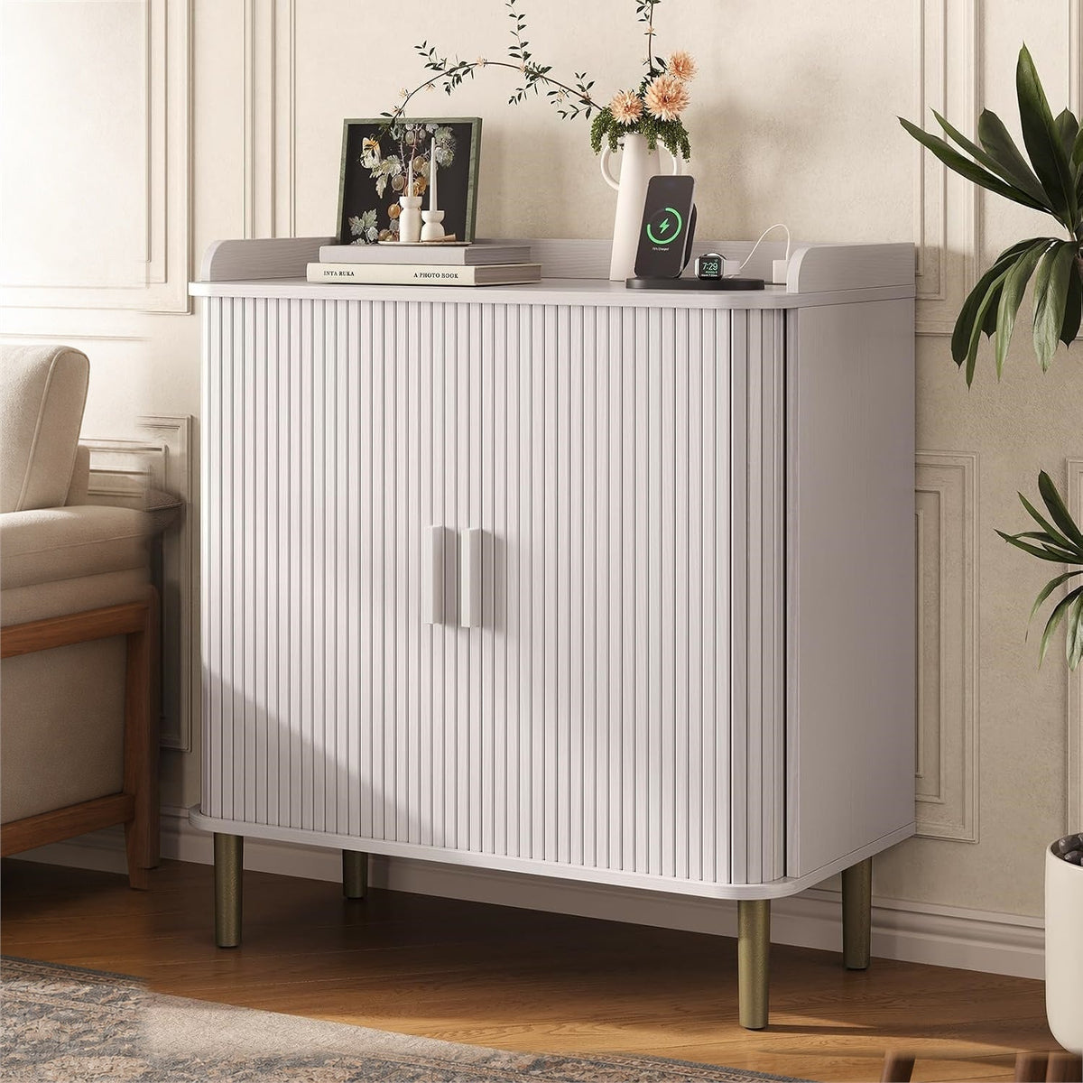 33-Inch Fluted Bar Cabinet with Charging Station