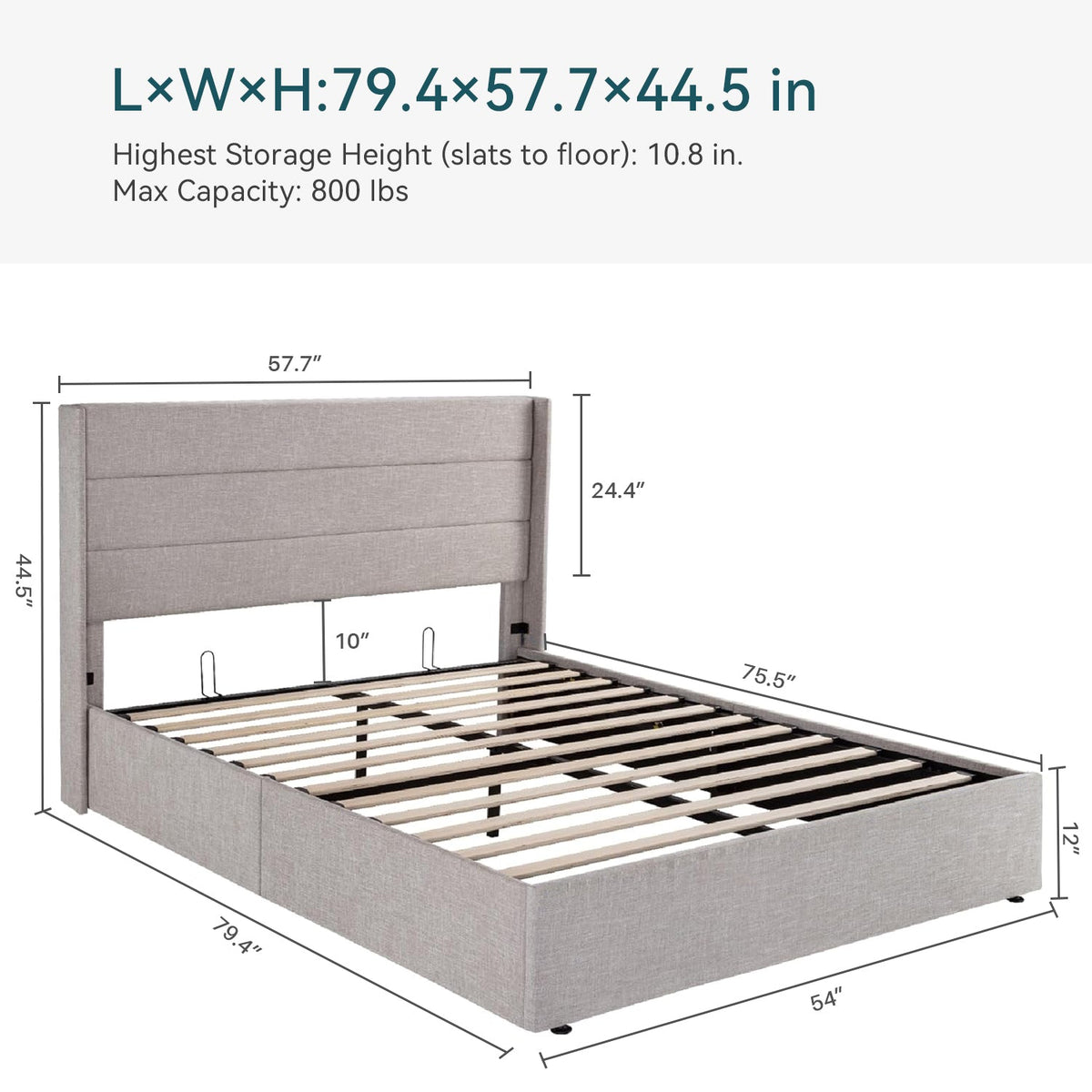 Lift Up Storage Bed Frame with Wingback Headboard